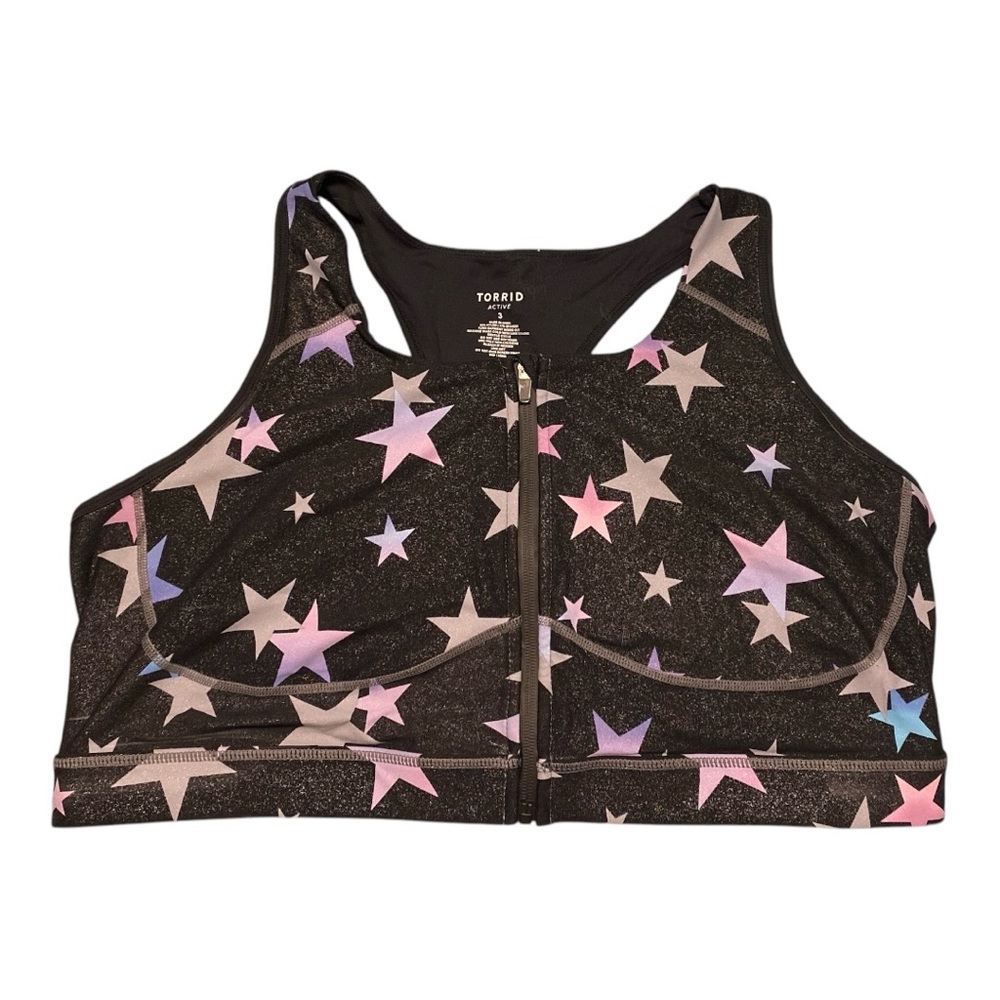 Torrid Zip Front Longline Low-Impact Sports Bra Size 3 Grey Shine Star Core Yoga - Picture 2 of 15